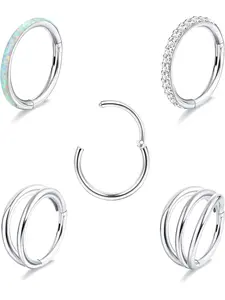 18G 16G Nose Rings Hoop for Women Men 316L Steel CZ Opal Hinged Lip Nose Rings Daith Cartilage Hoop Earrings Clicker Septum Piercing Jewelry 8mm 10mm Spiral Nose Ring