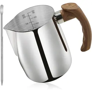 20oz(600ml) Stainless Steel Milk Frothing Pitcher - Espresso Steaming Pitcher with Anti-scald Handle for Coffee, Cappuccino, Latte Art, Silver