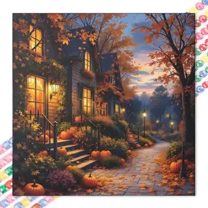 1 DIY diamond painting kit, 5D diamond art set, DIY decoration, autumn cottage diamond painting kit with full round drills, mosaic, diamond art, DIY art home decoration, suitable for Christmas.