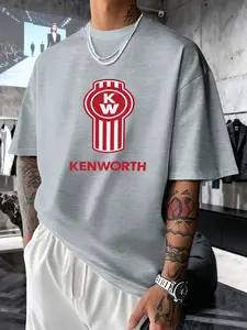 Men's Short Sleeve T-Shirt Summer Kenworth Print American Motorcycle Style Loose Fit Casual Top, Long Clothing Length, Random Print