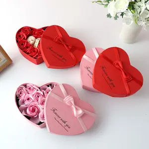 Heart-Shaped Rose Soap Flower Gift Box, Valentine's Day Present, Christmas Holiday Memorial Gift, Realistic Fake Flowers