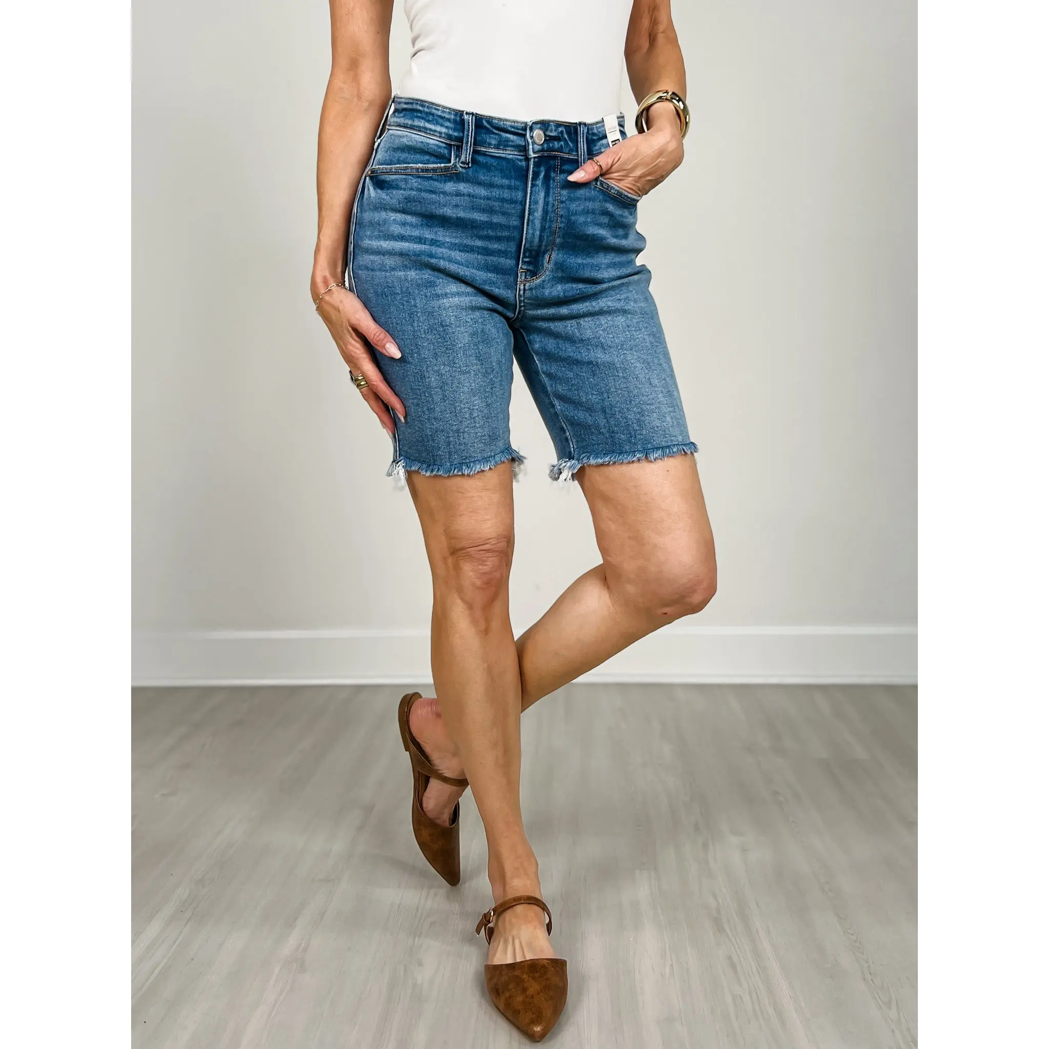 Judy Blue High-Waisted Frayed Hem Bermuda Short