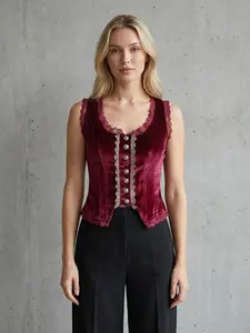 Vintage Wine Lace Patchwork Embroidered Vest, Elegant Retro Style, Perfect for Layering, Unique Fashion Accessory, Ideal for Special Occasions