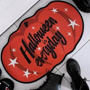 Halloween Pumpkin Shaped Rug, Thick Soft Plush Mat, Decorative Garden Style Carpet for Living Room Bedroom Entryway