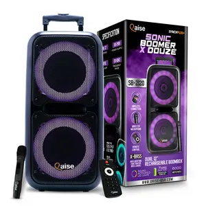 QAISE Portable Bluetooth Speaker & Karaoke Machine - Portable PA System with Wireless Mic, Professional Dual 12” Subwoofer with Lights, 7h Play time, 6000 Watts Peak Power - SonicBoomer X Douze
