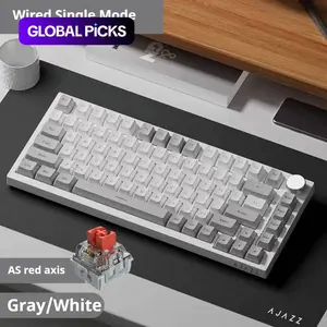 AJAZZ AK820 wired gaming mechanical keyboard 75% layout multi-color optional full key hot swappable metal volume knob Gasket structure PBT keycap 82 key ergonomic design computer office keyboard support system suitable for esports games and office