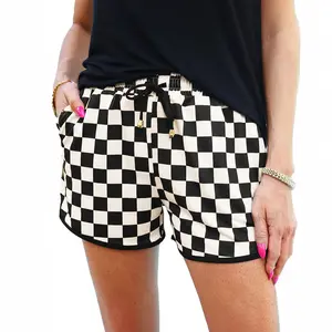 Asvivid Women Checkered Drawstring Elastic Waist Casual Shorts Summer Womenswear Chic Everyday Style