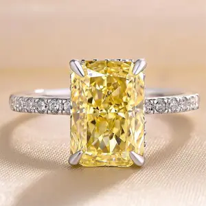 Effinny 3.5 ct yellow stone radiant cut engagement ring in sterling silver, 5A grade cubic zirconia anniversary ring for women — Outdoorfun