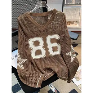 Women’s sweaters, lightweight knit sweaters, summer casual sports V-neck long-sleeve pullover tops, fashionable women’s knit sweaters GARMENTARY