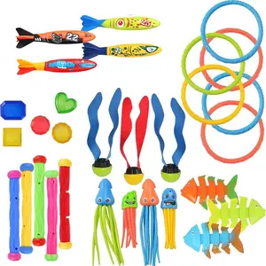 Summer Pool Party Must-Have 30 Pcs Diving Toy Bundle Torpedoes Sticks Rings Colorful Numbered Underwater Toys for Beach Pool Bathtub Swim Training Water Play Fun