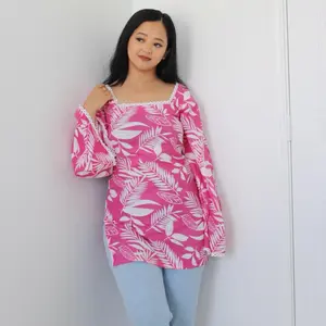 Women's Full Sleeve Cotton Kurthi  with Leaf Pattern and Lace Trim Details