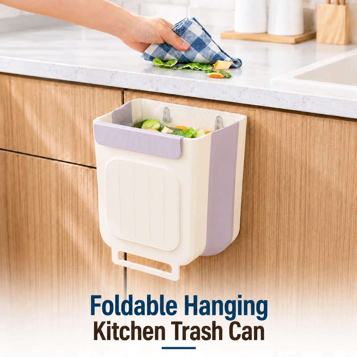 Foldable Hanging Kitchen Trash Can, Cabinet Doors & Kitchen Counter Areas, Wall-Mounted Garbage Bin, Space-Saving Punch-Free Durable Kitchen Waste Storage Accessory