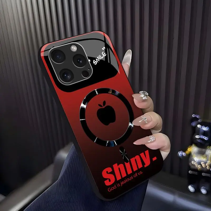 “Shiny” edgy quote MagSafe case streetwear ombre gradient magnetic cover for iPhone 16 Pro Max — 975
