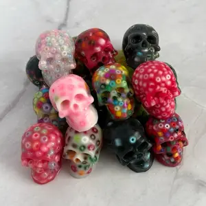 Glow in the Dark Mini Skull Fidget Toy: Sensory Skin Relief Picky Pad - 12 Individually Wrapped Pads, Non-Toxic Silicone, 3mm/4mm Beads, Ideal for Anxiety Relief & ADHD Symptoms, Gift Ready for Ages 10+