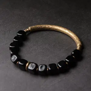 Black Obsidian bracelet with handcrafted antique copper