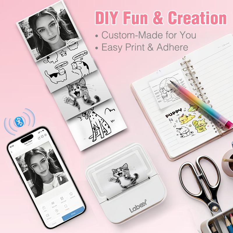 Labeer Mini Sticker Printer-2 Inch Bluetooth Thermal Pocket Printer, Inkless Portable Printer for Study Notes, Printer, Photos, Journals, Memos, Lists,Sticky Label, Ideal Gift for Valentine's Day, TikTokShopBlackFriday