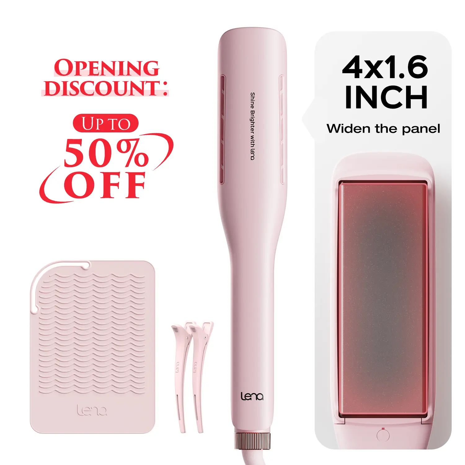 LENA Professional 1.6 inch Wide Flat Iron Hair Straightener Titanium 2-in-1 Fast Heating Curler & Straightener with Heat-resistant Pad - Comfort