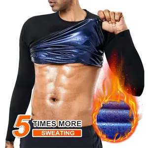 CATTIBOR Men's Sweat Sauna T-Shirts,Men Sport Vest Long Sleeve Shapwear,Men Breathable Vest Tank Top,Fitness Workout Sports Vest Excerise Waist Trainer Long Sleeve Shirt,GYM Wear,Workout Clothing