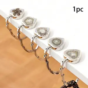 Shiny Diamond Pearl Heart Wallet Hook, Foldable Handbag Hook, Desktop Hook, Table Clip, Perfect Gift for Ramadan, Valentine's Day, Christmas, Purse Hook, Folding