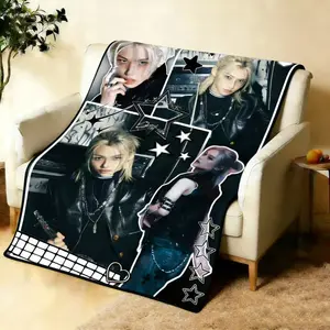 Kpop stray internet style peripheral blanket, multi-functional dormitory support commemorative blanket, nap blanket, soft flannel, high-quality printing, essential practical peripheral for fans, Throw Blanket
