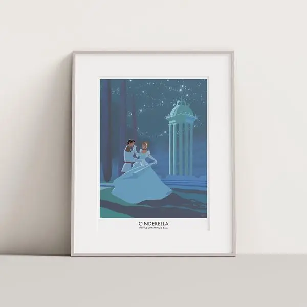 Cinderella And Prince Charming Movie Poster - Vintage Travel Art Print For Fairytale Fans