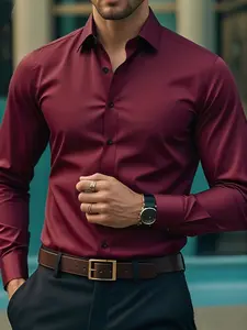 Men's Fashion Formal Solid Shirt, Casual Party Wear, Casual Everyday Wear, All-Season Fitted Long Sleeve Button-Up, Breathable