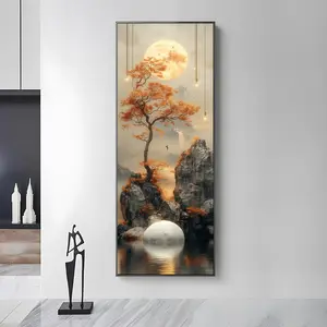 Tree & Moon Pattern Unframed Painting, Modern Canvas Wall Art, Wall Decor for Home Living Room Bedroom Office, Ornaments