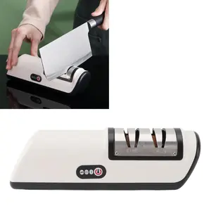 Electric Knife Sharpener USB Rechargeable Fast Sharpening Tool for Kitchen Knife with Non Slip Rubber Black