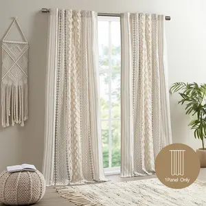 Boho Curtains for Bedroom Single Panel Window Curtains for Living Room, Cotton Tufted Chenille Stripe Modern Farmhouse Light Filtering Drapes for Bedroom,