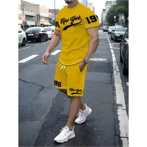 Summer short sleeved T-shirt and shorts set, men's fashion logo printed round neck T-shirt and shortsRAIMENTRY