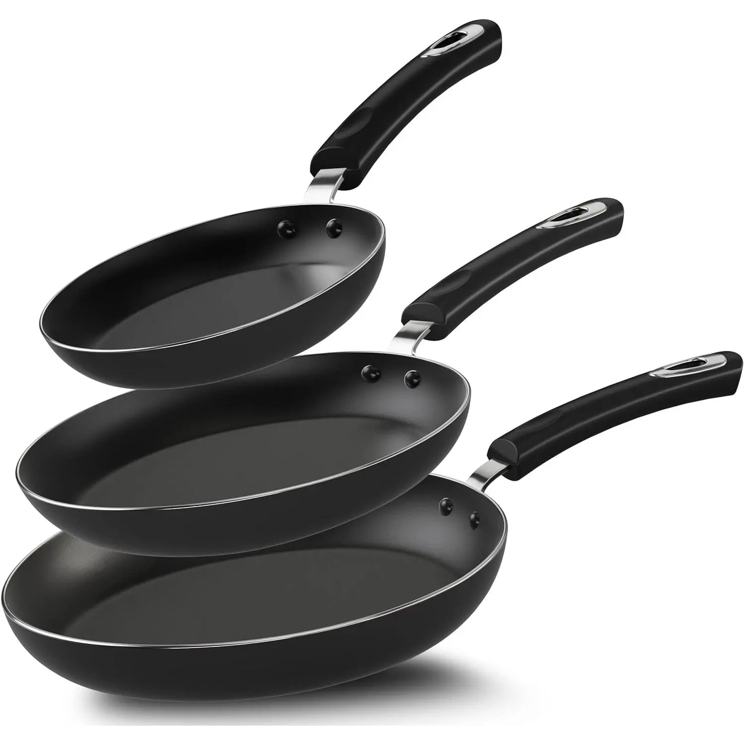 Induction Non-Stick Frying Pan Set with Bakelite Handle, PFOA Free, 8 Inch, 9.5 Inch, 11 Inch Frying Pans, Dishwasher Safe, Grey