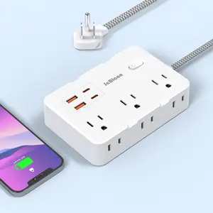 Surge Protector Power Strip, Flat Plug Extension Cord with 6 Outlets 4 USB Ports, Extension Cord with Multiple Outlets for Indoor, Home, Office