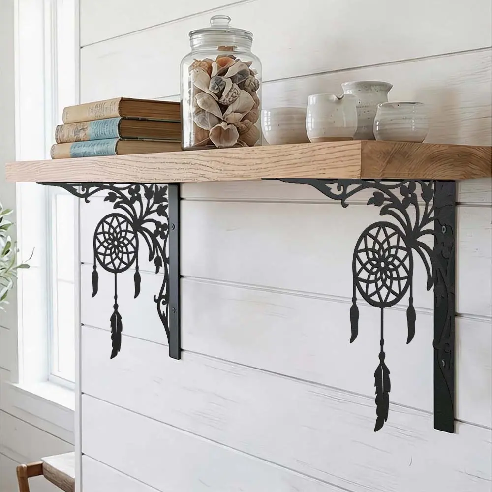 "Wind Chime" Openwork Floating Shelf Brackets (Set of 2) — Sturdy, durable, and easy-to-install wall-mounted brackets blending Asian Zen aesthetics; suitable for storage and decorative display in kitchens, bathrooms, bedrooms, and balconies.