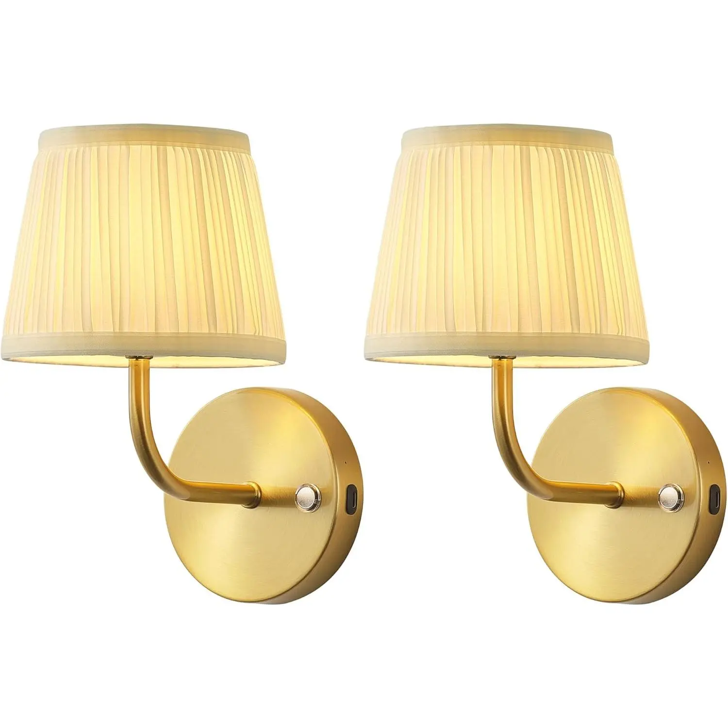 LED Cordless Gold H9.6 inch Small Wall Sconces Set of 2, Rechargeable 5200mAh Battery Operated Fabric Wall Lamp with Remote, Lighting for Hallway, Living Room, Bedroom, Bathroom, Stairs, Kitchen #Summervibes
