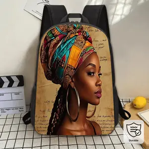 Single Piece African Woman Art Print Backpack Durable 600D Oxford Cloth School Bag Adjustable Breathable Strap Large Capacity Fits 15in Laptop for Kids Teens School Travel Outdoor Use