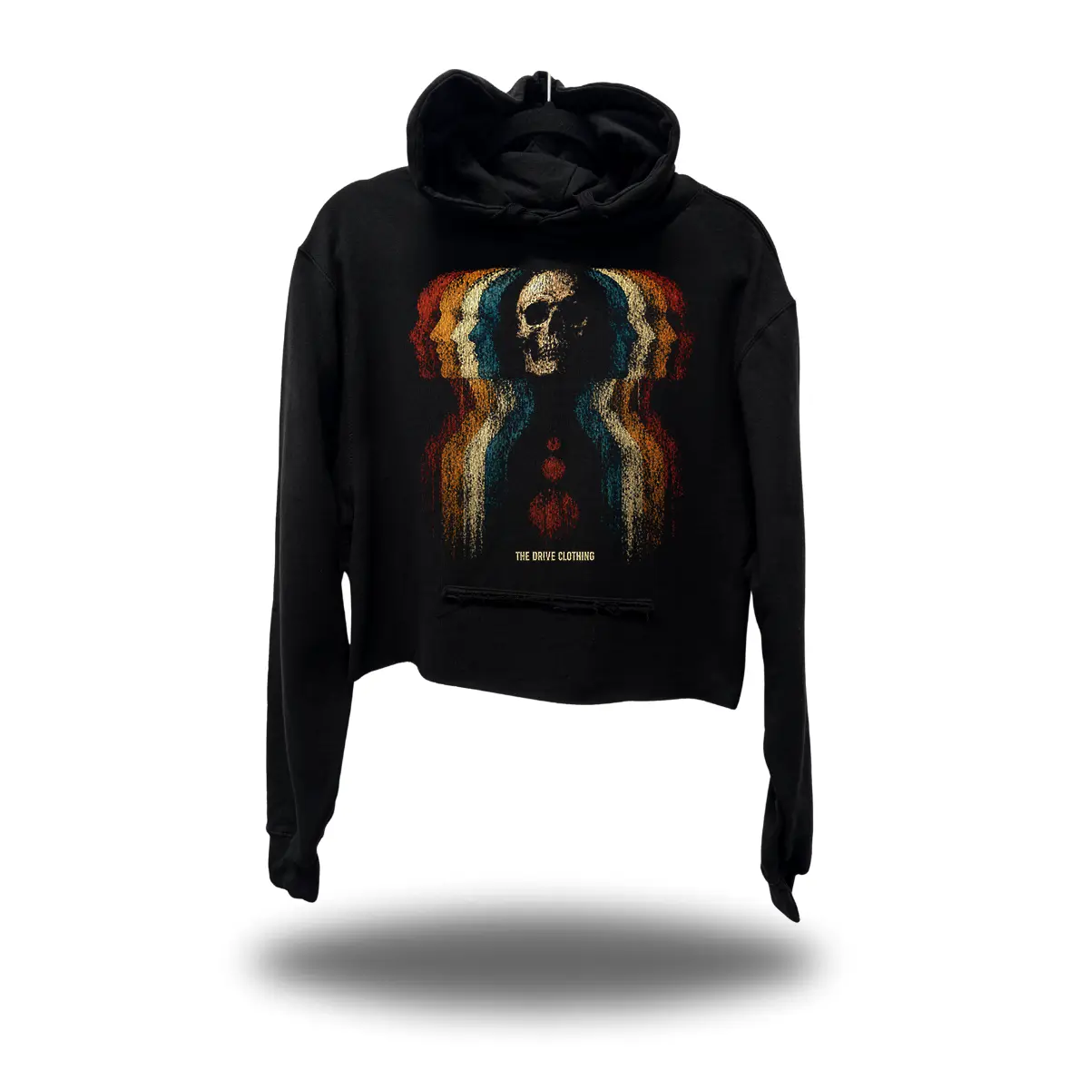 Women's Short Length Printed Cotton-Poly Unisex Sizes Identity Crop Hoodie - Black Soft Hand Cut Streetwear Pullover, Cozy Layering Top for Casual Everyday Comfort