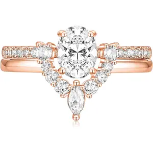 TIGRADE 1.5CT Bridal Ring Sets Oval Cut Cubic Zirconia Wedding Band Curved CZ Engagement Stackable Rings for Women Size 3-12