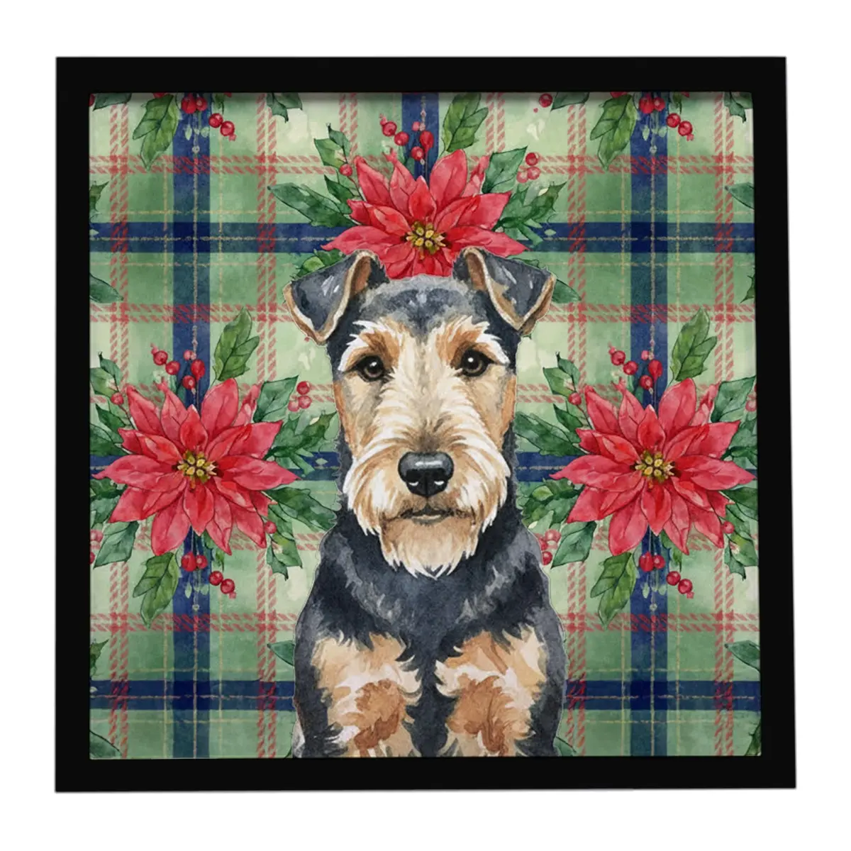 Carolines Treasures WDK8849MFP88 8x8 in. Artistic Welsh Terrier Christmas Poinsettias Framed Metal Print, Wall Artwork, Home Decor Gift
