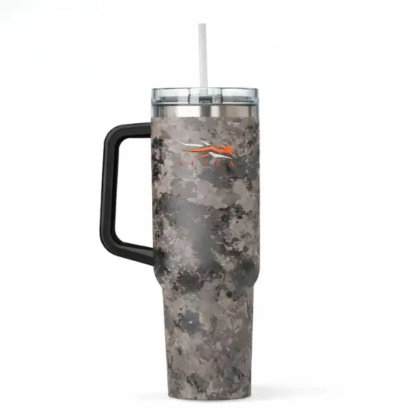 SITKA Digital Honeycomb Camo Tumbler With Handle, Men's Grey And Brown Hunting Travel Mug, Camouflage Insulated Stainless Steel Cup With Straw, Country Outdoorsman Drinkware, Waterfowl Hunter Gift, Gift for him