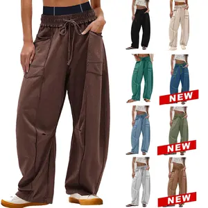 Buenoble Womens Baggy Wide Leg Pants Casual Summer Palazzo Pants Drawstring Waist Barrel Sweatpants with Pockets