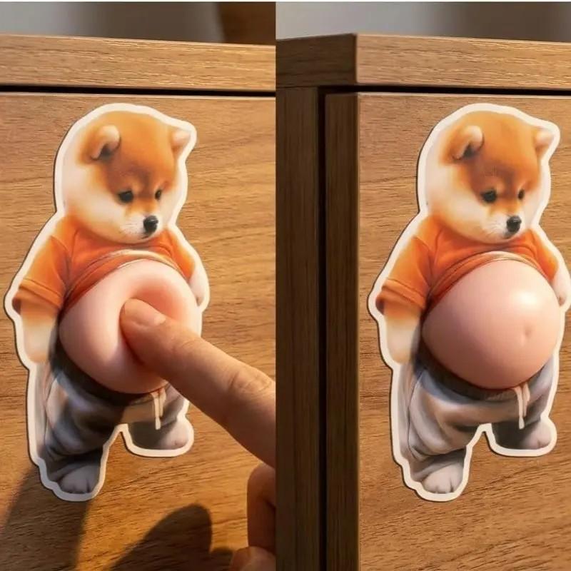 6PCS 3D Dog & Cat Belly Mochi Squishy Stickers, Stress Relief Fidget, Cute Squeeze Toys for Kids Party Favors, Classroom Gifts, School Rewards, Fun Gift for Adults & Kids, Silicone Puffy Car Door & Wall Buffers, Valentine's Day & Easter.