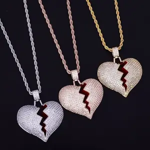 Broken Heart Pendant Necklace, 24 In Rope Chain Choker Necklace