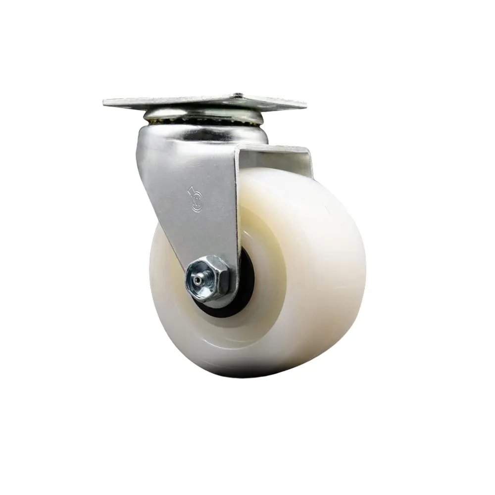 Service Caster SCC-20S420-NYR Heavy-Duty Swivel Top Plate Caster with Roller Bearing, Zinc Plated Finish, 4-in x 2-in White Nylon Wheels, Furniture Moving Wheel