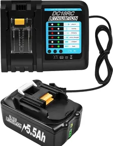 18V 5.5Ah Battery and Charger for Makita BL1850B BL1850 BL1840 BL1830B BL1830 BL1815 194205-3 194309-1 LXT400 Replacement Batteries 5500mAh with LED Indicator