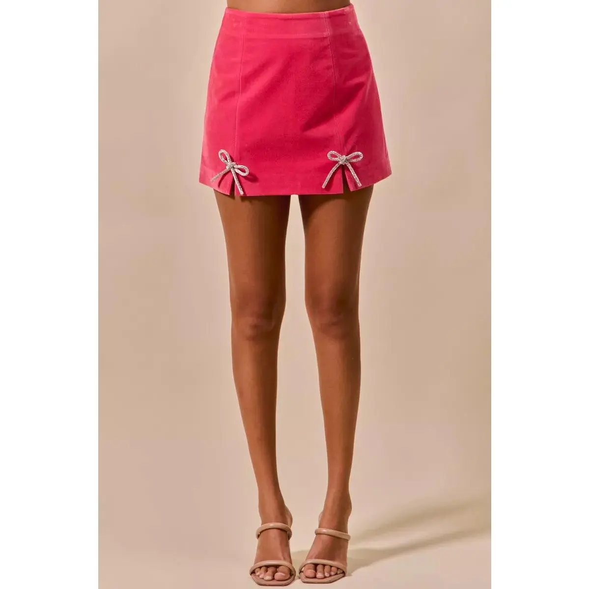 Women's Rhinestone Ribbon Velvet Skirt, Polyester Fabric, Elegance-Focused Statement Bottoms