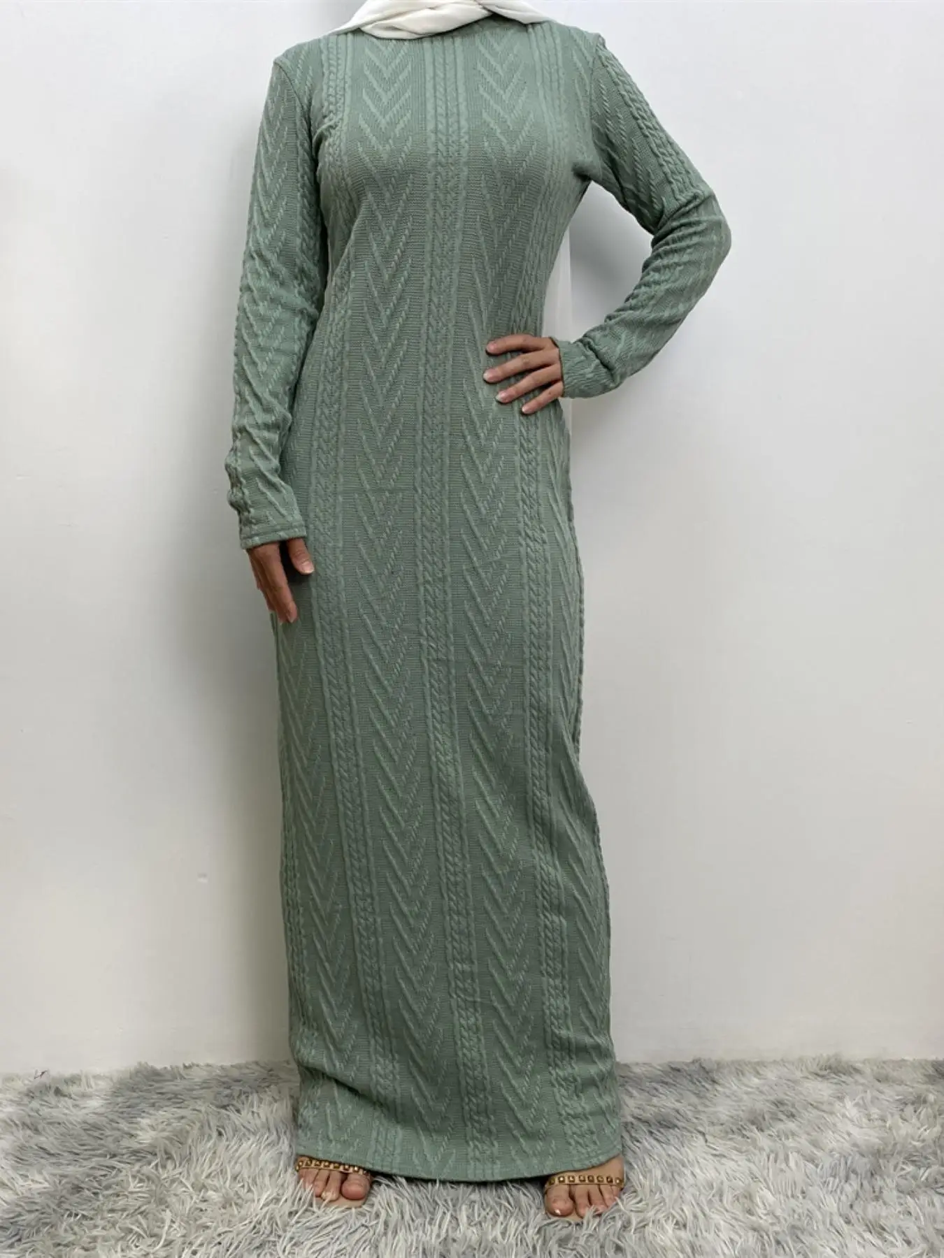 Women's Solid Long Sleeve Dress, Casual Comfy Long Dress for Winter, Women's Islamic Clothing for Daily Wear