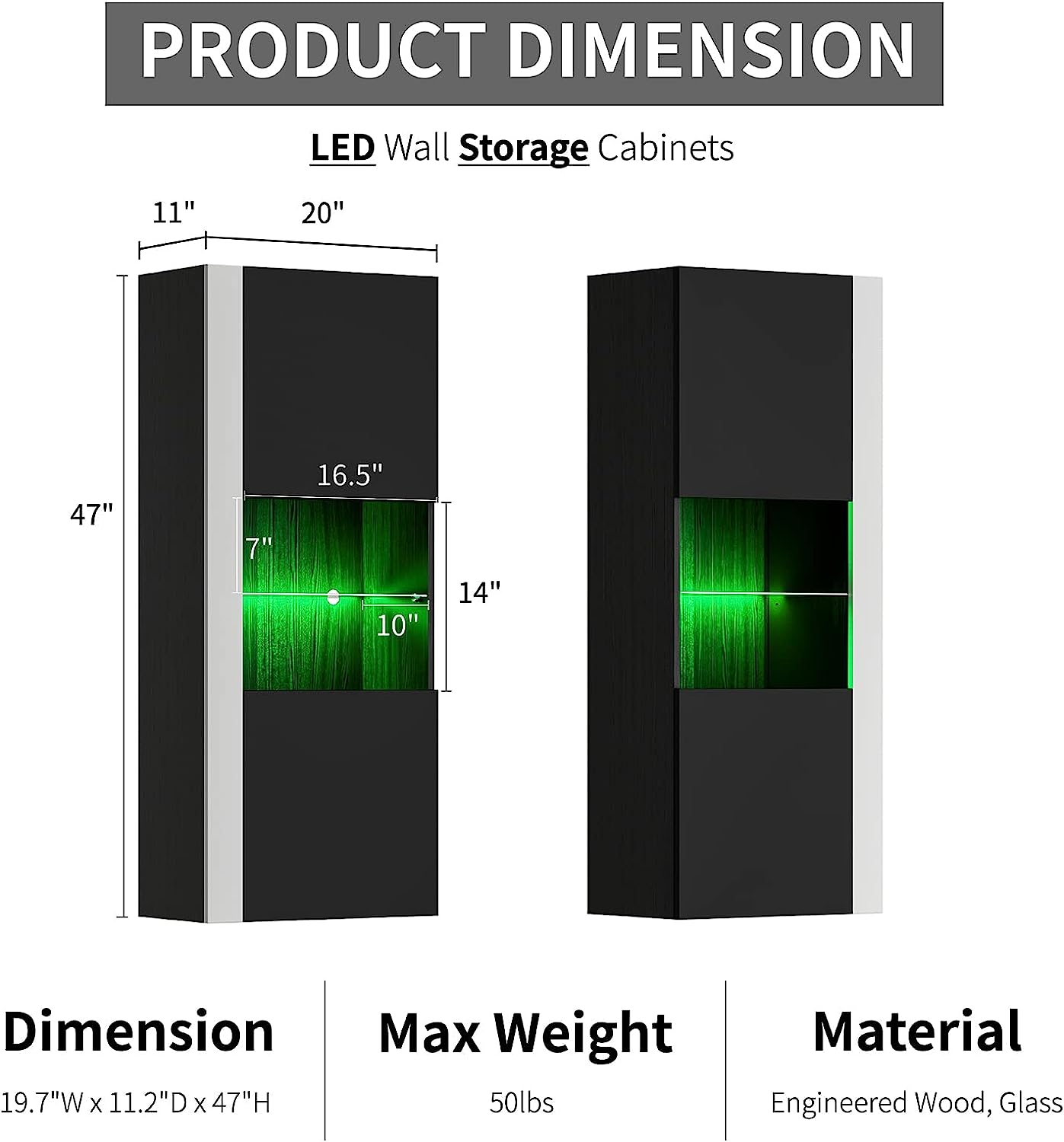 AMERLIFE Wall Storage Cabinets with LED Lights, Modern High Gloss Hanging Cabinets with 4 Closed Doors & Open Glass Shelves, for Living Room/Bedroom AMERLIFE Wall Storage Cabinets with LED Lights, Modern High Gloss Hanging Cabinets with 4 Closed Doors & Open Glass Shelves, for Living Room/Bedroom