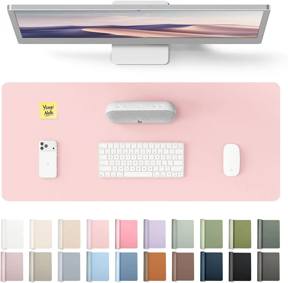 Leather Desk Protector, Office Mat, Mouse Mat, Non-Slip PU Leather Blotter, Laptop Pad, Waterproof Writing Pad for Office and Home (Light Pink, 23.6" x 13.8")