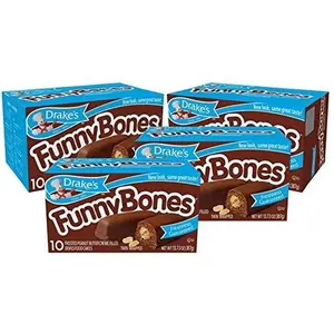 Drake's Funny Bones, 4 Boxes, 40 Twin-Wrapped Peanut Butter Creme-Filled Devils Food Cakes