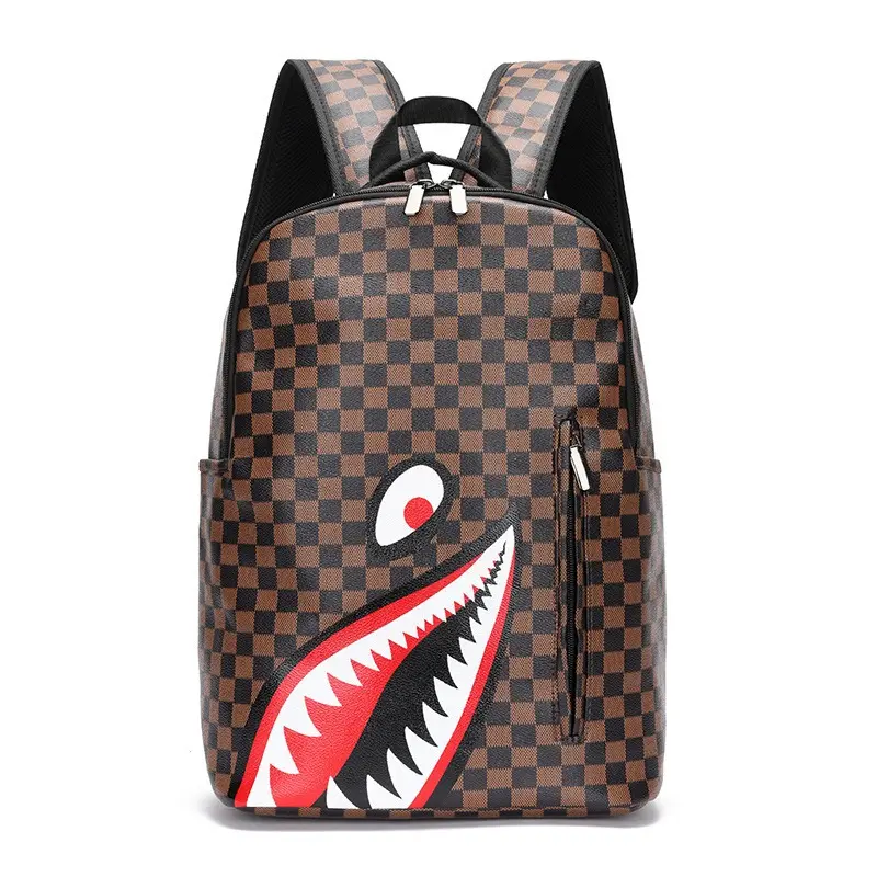Casual Shark-Print Backpack – Large-Capacity Men's Bag for Business, Travel, and College Students